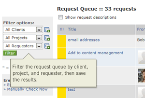 Task management request queue filter