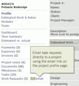 Email requests and associate them with a project