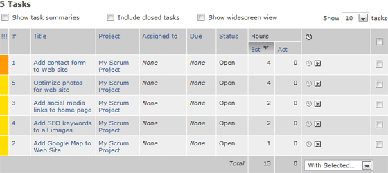 Scrum Backlog Story List