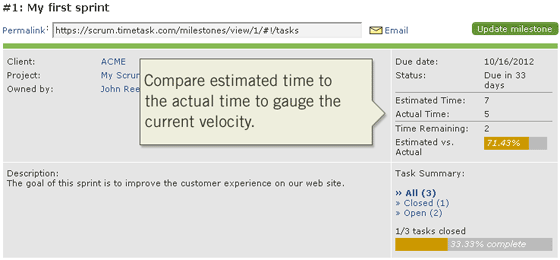 Compare estimated time to actual time to gauge velocity