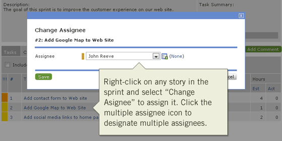 Right-click on any story in the sprint to assign it