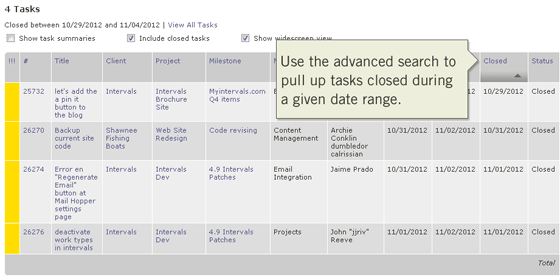 Search for Closed Tasks by Date Closed