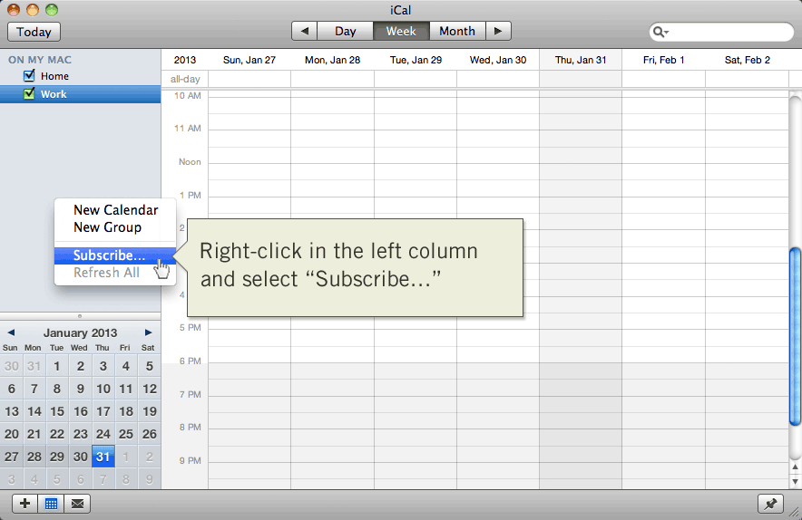 Subscribe to a new calendar in Apple iCal