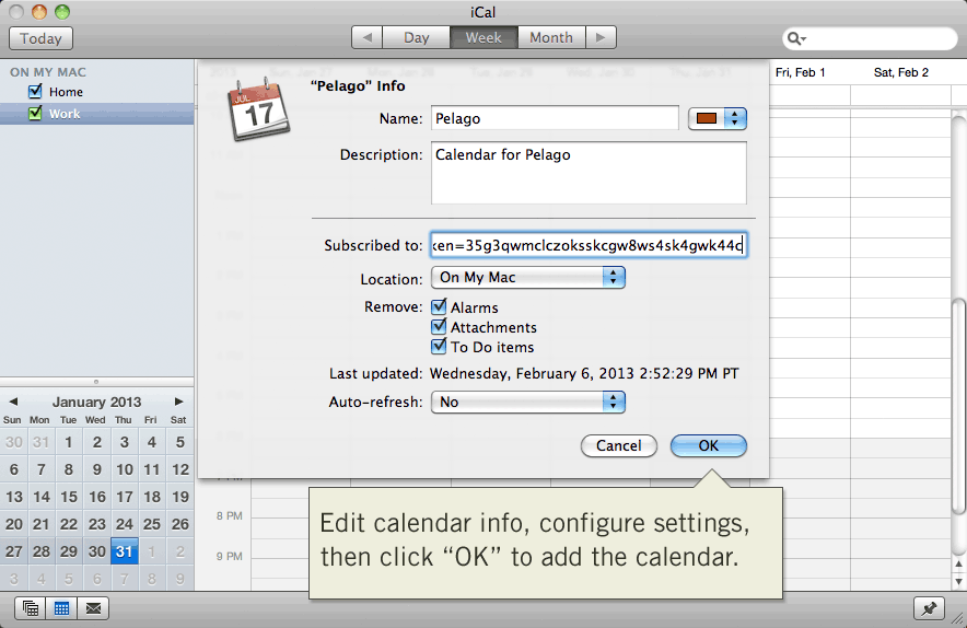 Configure iCalendar Subscription Settings in Apple iCal