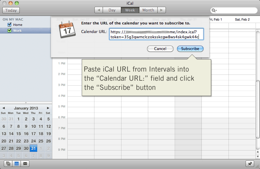 Paste iCalendar URL from Intervals into Apple iCal