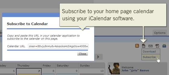 Subscribe to your home page calendar using your favorite iCalendar software