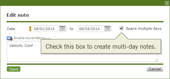 Create or edit a note to make it multi-day