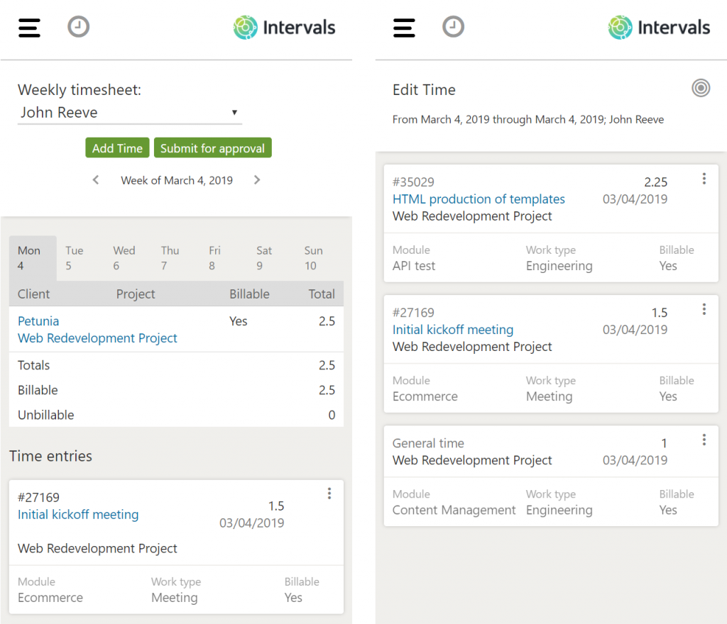 Intervals Mobile App Time Tracking