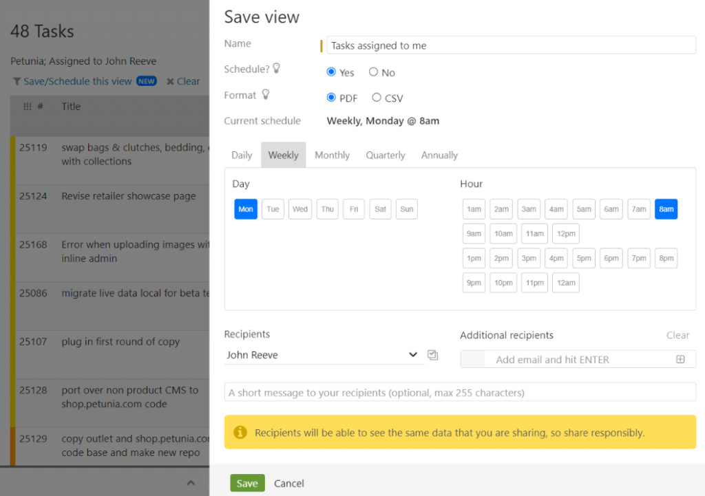 Schedule saved views