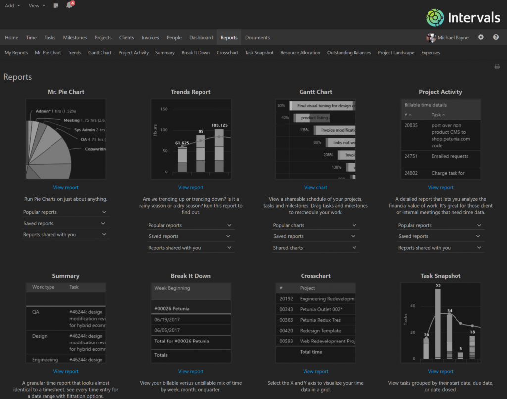 Intervals Dark Mode Interface