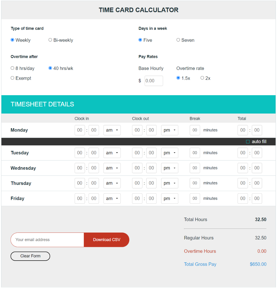 Free Time Card Calculator