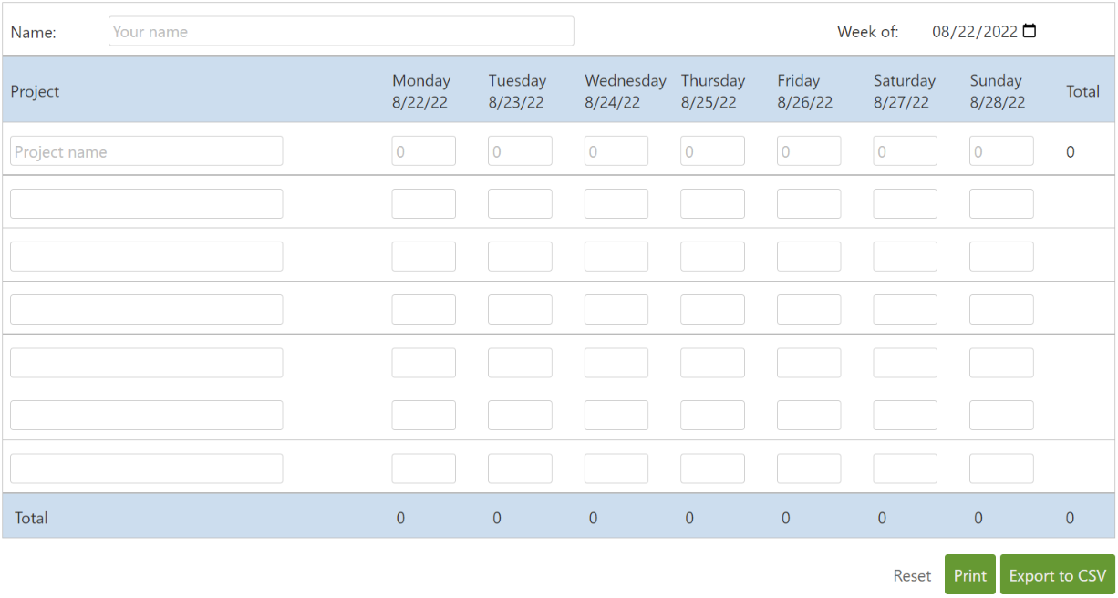 Project Focused Timesheet Calculator